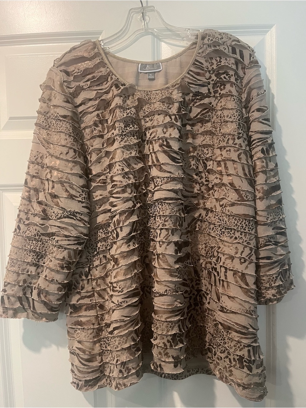 Collection B Gold Taupe Layered Lace Blouse